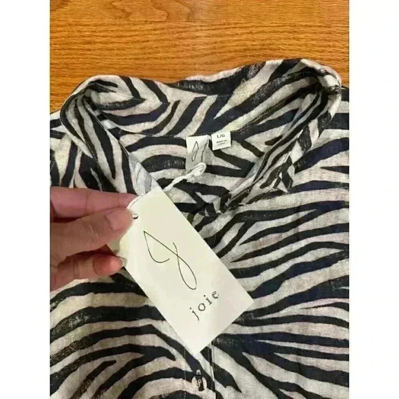 J Joie Zebra Print Sleeveless Blouse Button-Down Linen Top Large Black & White - Picture 3 of 6